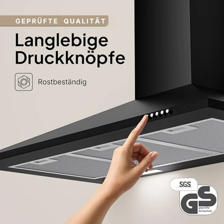 LEVIVO Dunstabzugshaube 90 cm, Umluft & Abluft mit 410 m³/h Luftleistung, 2 Aktivkohlefiltern, 3 Fettfiltern, Wandhaube, Edelstahl, 3 Stufen, LED-Beleuchtung – Bild 3
