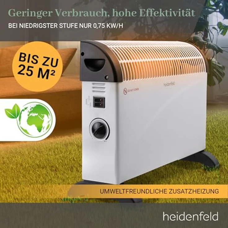 Heidenfeld elektrische Konvektorheizung HL200 | 3 Jahre Garantie - 2000 Watt - Konvektor - Thermostat - Frostwächter - Elektroheizung - Heizung - Heizlüfter - Bis 25 m² (Ohne Turbo, ohne Timer) - Rostfreier Stahl – Bild 3