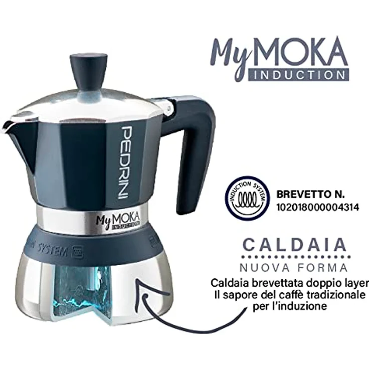 Pedrini MyMoka - Aluminium Induktion poliert - grauer Ring 2 Tassen – Bild 3