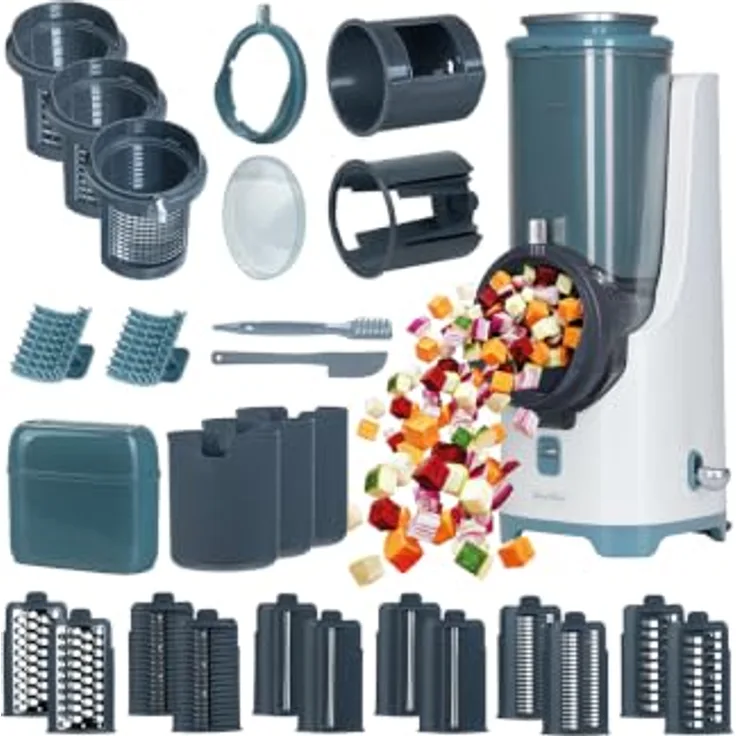 Genius Nicer Dicer Electro PRO Set 32-tlg., leistungsstarker Allesschneider mit 9 Schneid-Einsätzen, sage