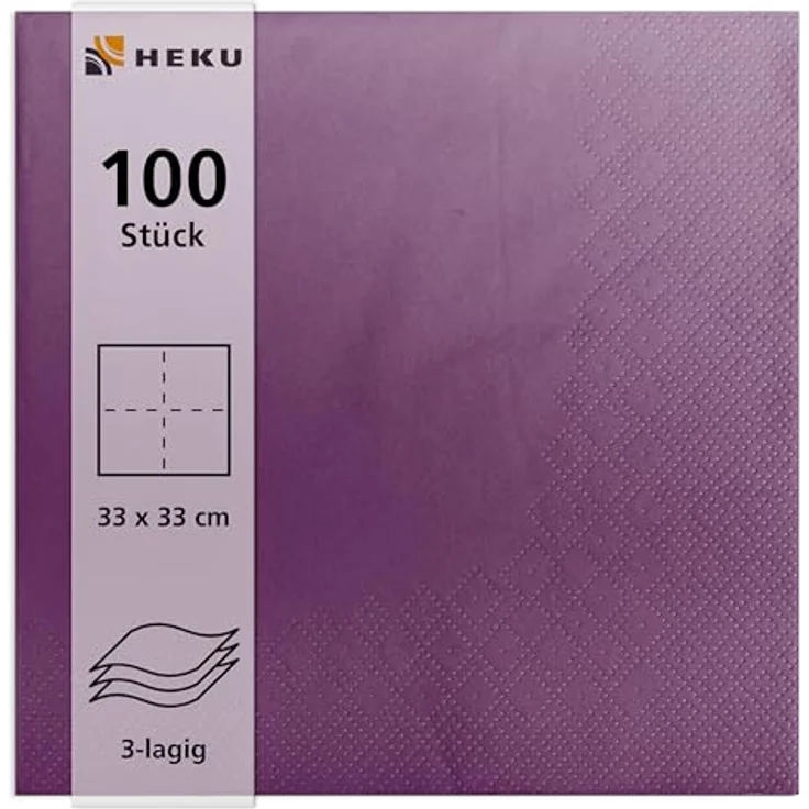 HEKU 100 einfarbige Servietten, 3-lagig, 33x33cm, lila, hoch saugfähig, praktische 5er-Packung für Veranstaltungen & Gastronomie – Bild 2
