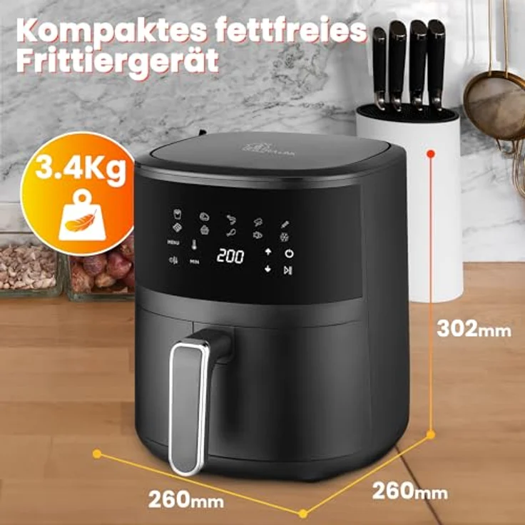 Extralink Home Air Fryer 4,2 L, Heißluftfritteuse mit berührungsempfindlicher Steuerung und Sicherheitsfunktionen, schwarz – Bild 7