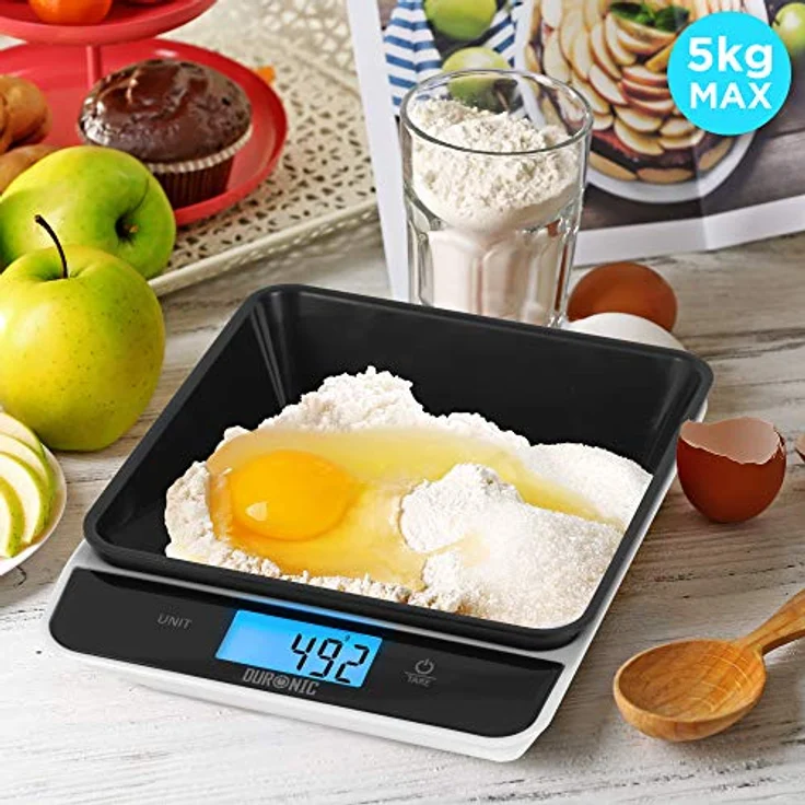 Duronic KS100 BK Küchenwaage | 5 kg Digitalwaage mit 1,2 L abnehmbarer Schüssel | 1 g grammgenau Präzision-Feinwaage | Haushaltswaage mit Tara-Funktion | Digitale Waage mit Hold-Funktion | Zum Kochen – Bild 3