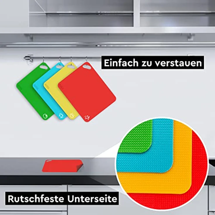 Axer Küchen Schneidebrett Kunststoff Groß - 4-teilige Schneidematte Küche Flexibel - Buntes Schneidebrett Set Spülmaschinenfest - Schneidbrett Set – Bild 5