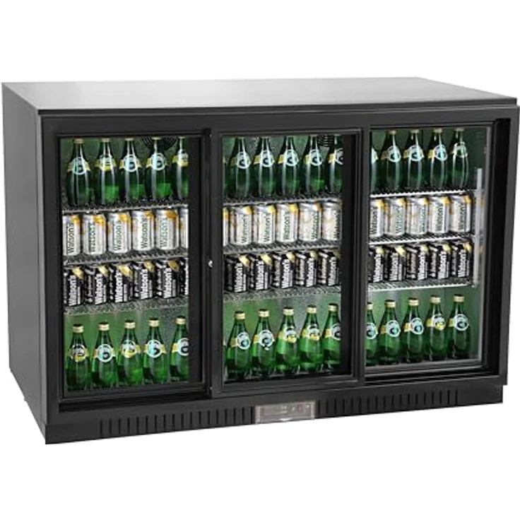 METRO Professional GBC3103 Glastür-Kühlschrank, 308 L, 3-türig, 9 verstellbare Einlegeböden, LED Beleuchtung, mit Schloss, schwarz – Bild 1