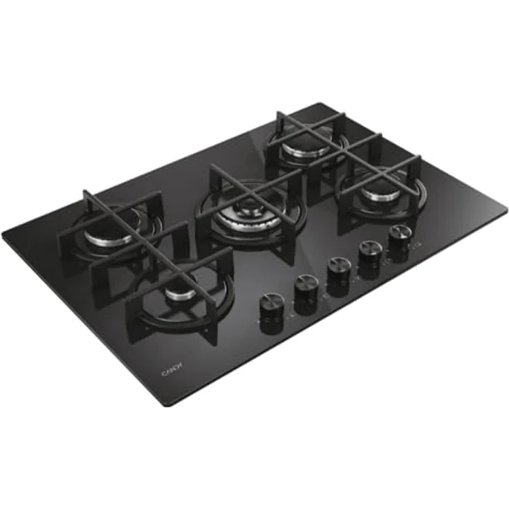Candy Moderna Gas On Glass Gaskochfeld mit 5 Brennern, gehärtetes Glas, doppelter Kronenbrenner, spülmaschinenfeste Grillroste, Schwarz - CVG74WTB – Bild 4