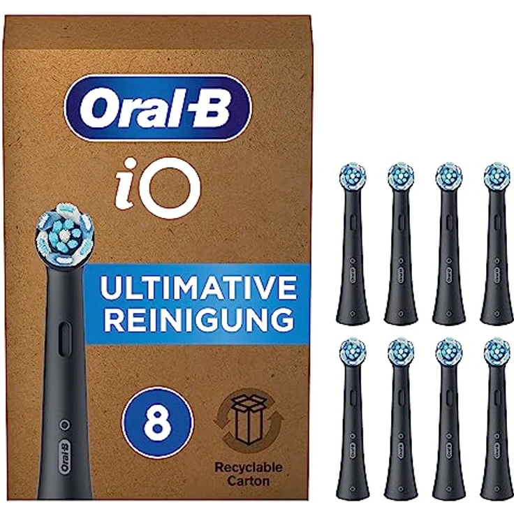 Oral-B iO Ultimative Reinigung Aufsteckbürsten für elektrische Zahnbürste, 8 Stück, ultimative Zahnreinigung, Zahnbürstenaufsatz für Oral-B Zahnbürsten, briefkastenfähige Verpackung, schwarz – Bild 1