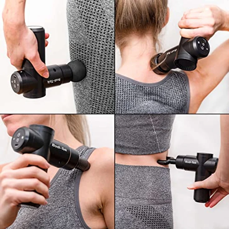 Bodi-Tek Heißes und kaltes Tiefengewebe-Massagegerät mit Perkussiv-Funktionen, 4 austauschbaren Massageköpfen und tragbarem Design, in Blau – Bild 3
