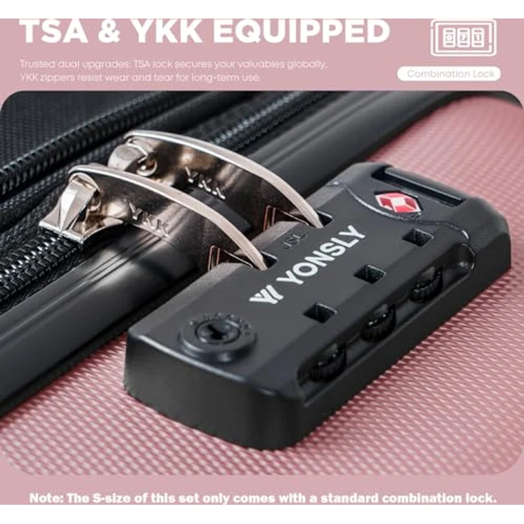 YONSLY Suitcase Reisekoffer XL, Erweiterbarer Hartschalenkoffer mit TSA-Schloss und YKK-Reißverschluss, Roségold, 360° Rollen – Bild 2