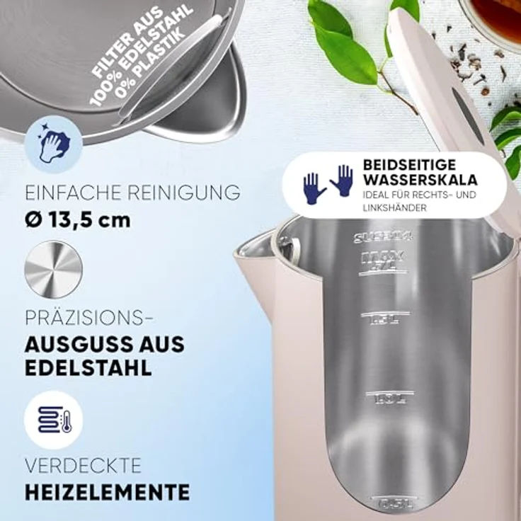 Stillstern Wasserkocher Turbo-Heat "Clarity", 1,7L, 2200W, doppelwandig, Anti-Fingerprint, leise – Bild 6