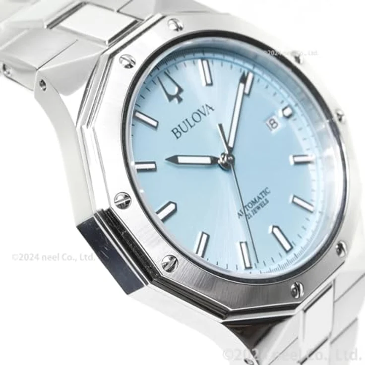 Bulova Herren-Armbanduhr Automatik Classic Stahl/Hellblau 96B462, mit Synthetischem-Saphir Uhrglas und blauem Zifferblatt – Bild 10
