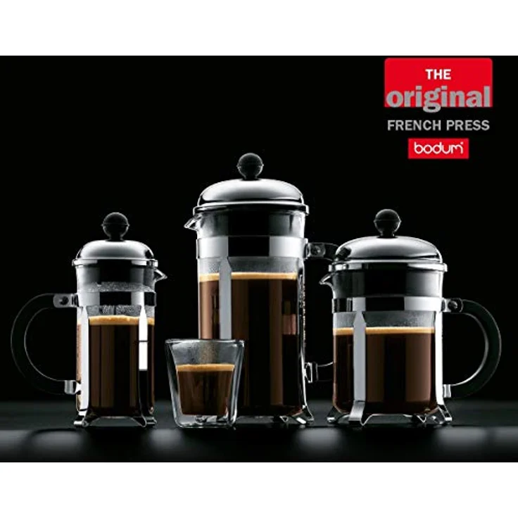 Bodum Chambord Kaffeebereiter 8 Tassen mit Metallrahmen, Chrom, Schwarz, 10.6 x 17.1 x 24.5 cm – Bild 8