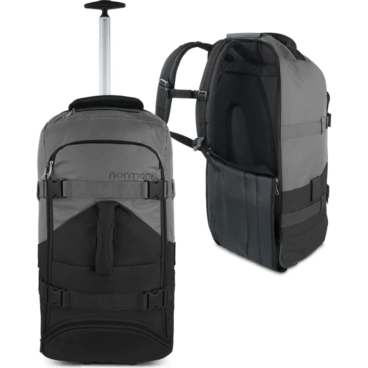 Normani Melano, Koffer mit 60 l Volumen, Schwarz-Grau, flexibel als Trolley oder Rucksack nutzbar, clevere Fächeraufteilung