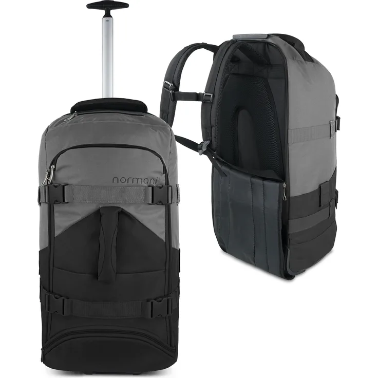 Normani Melano, Koffer mit 60 l Volumen, Schwarz-Grau, flexibel als Trolley oder Rucksack nutzbar, clevere Fächeraufteilung