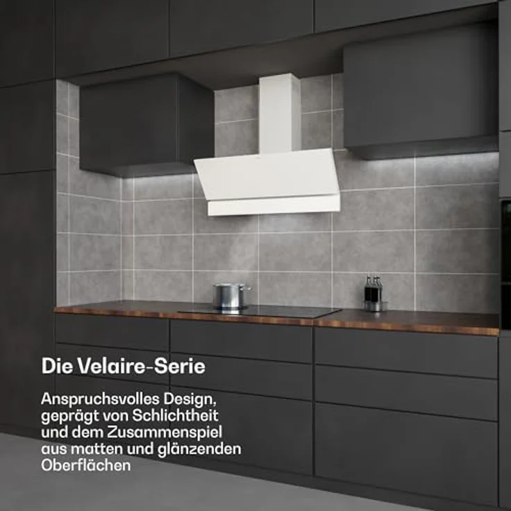 Klarstein Velaire Dunstabzugshaube 90 cm, kopffrei, 820 m³/h Boost, A++ Energieeffizienz, Touch-Bedienung, LED-Beleuchtung, leise, Aluminium- & Aktivkohlefilter, weiß – Bild 2
