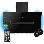 Dunstabzugshaube 90 cm | Kopffreie Wandhaube | Edelstahl | schwarzes Glas | WLAN | Nachlaufautomatik | RGBW-LED-Beleuchtung | SensorTouch Bedienung | ECCO909SHCM - Preisvergleich