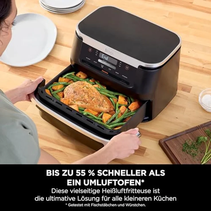 Ninja FlexDrawer Heißluftfritteuse AF550EU, 6 Liter, Schwarz, Dual Zone, 6-in-1, Antihaft, spülmaschinenfest – Bild 4