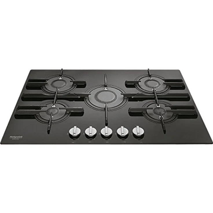 Hotpoint FTGHG 751 D/HA(BK) Gas-Kochfeld, 75 cm, 5 Brenner, Schwarz, integriertes Design mit gusseisernen Pfannenunterlagen und elektrischer Zündung – Bild 1