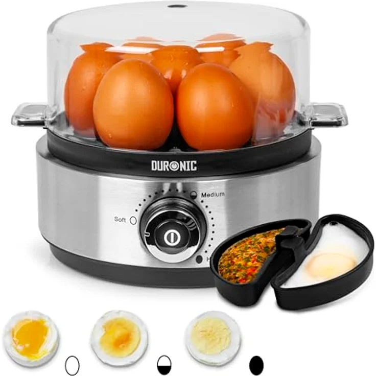 Duronic EB40 BK Eierkocher, elektrisch für 1–7 Eier, 400 W, Härtegradeinstellung, Timer & Überhitzungsschutz, schwarz – Bild 1