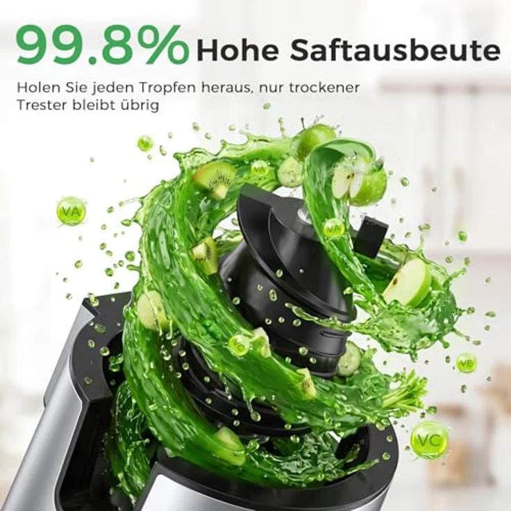 YASHE Slow Juicer, 600W Entsafter mit 150mm Edelstahl-Einfüllschacht, Saftpresse für ganze Früchte & Gemüse, Sorbet & Nussmilch, hohe Saftausbeute, leicht zu reinigen – Bild 3