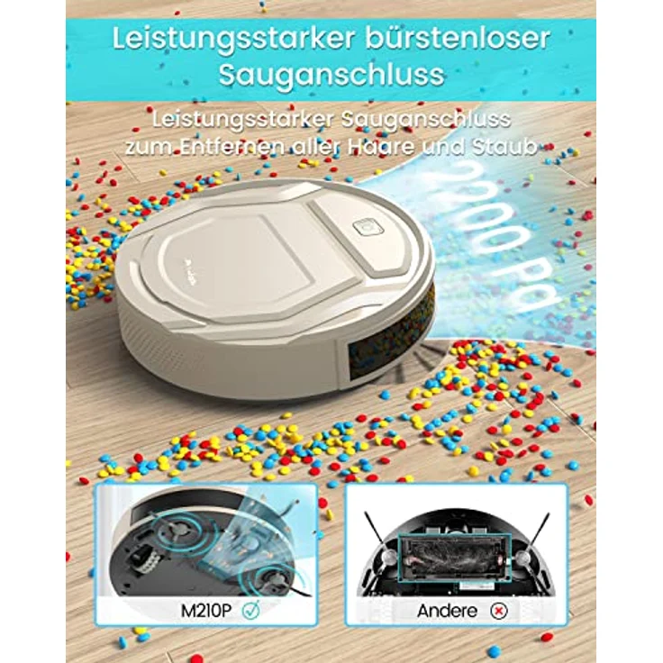Saugroboter, Lefant WLAN Staubsauger Roboter 2200Pa Roboterstaubsauger mit Raumkarte in Echtzeit, App/Alexa, Selbstaufladung, 120Min Laufzeit, Leise, Ideal für Tierhaare, Teppiche und Hartböden M210PW – Bild 3