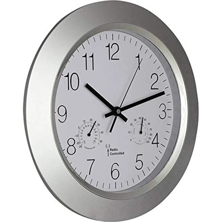 EUROTIME 56004 Funk Wanduhr 34cm x 5cm Silber – Bild 3