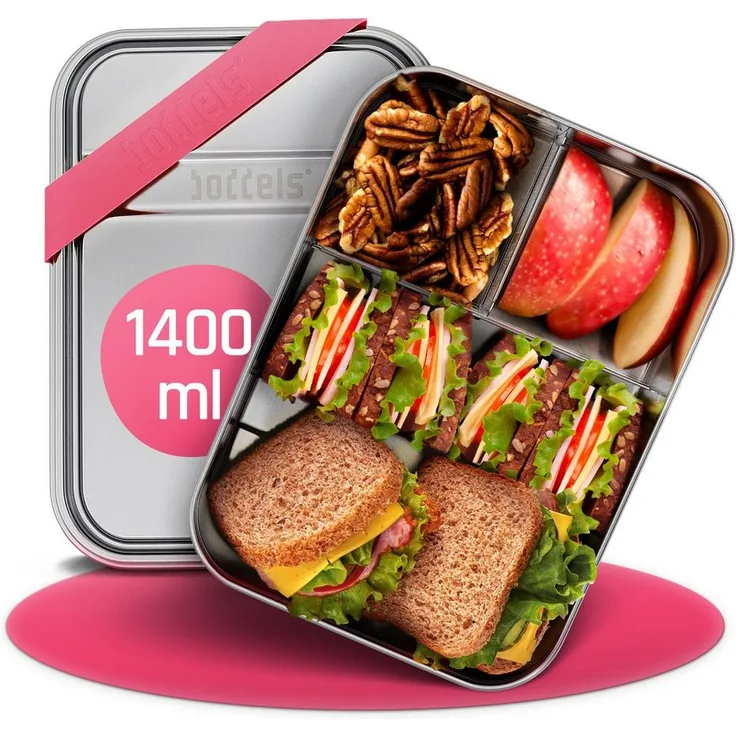boddels Lunchbox SMACHT 1.400ml Brotdose aus Edelstahl, hält warm, mit Trennwand, Silikonband, BPA-frei
