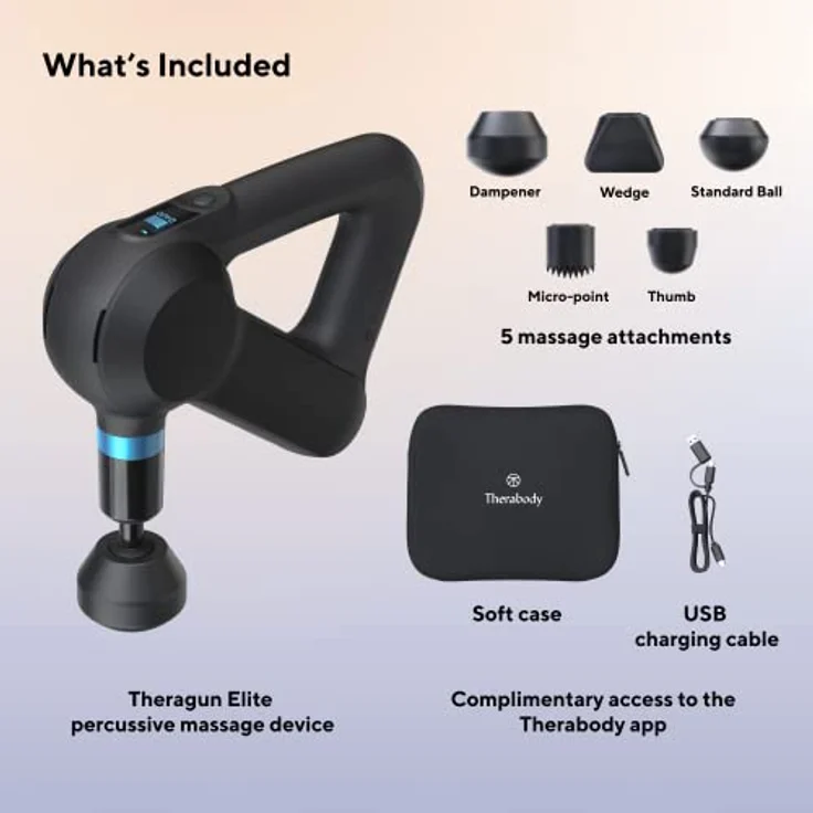 Theragun Elite – Tragbare elektrische Massagepistole – Perkussivtherapie-Massagegerät für SportlerInnen – Leistungsstarke Tiefengewebsmassage mit QuietForce Technology™ – 5. Generation – Schwarz – Bild 5