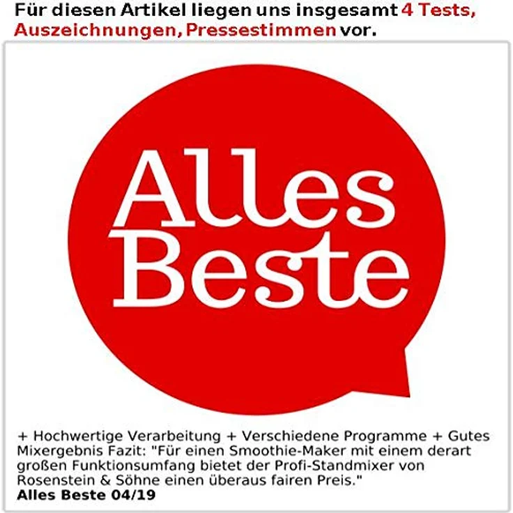 Rosenstein & Söhne Standmixer, 1500W, 6 Programme, 8 Geschwindigkeiten, 1,75L, schwarz – Bild 6