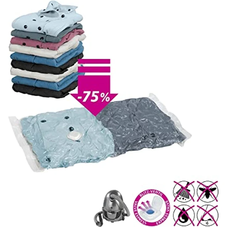 WENKO Vakuum Beutel Reise-Set, 6-teilig mit Staubsaugeranschluss, transparent, Platzsparend bis zu 75% – Bild 2