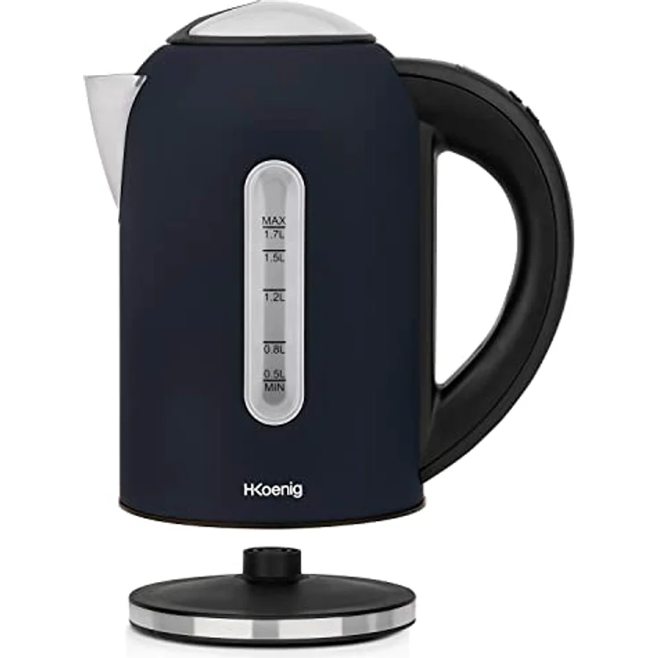 H.Koenig BOE56 Elektrischer Wasserkocher, 2200 W, Kapazität 1,7 l, Basis 360 Grad, Dunkelblau, LCD. – Bild 4