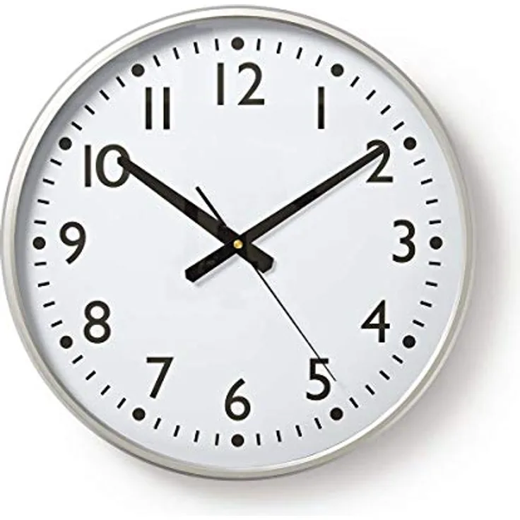 NEDIS Wanduhr - Durchmesser: 380 mm - Kunststoff - Silber/Weiss