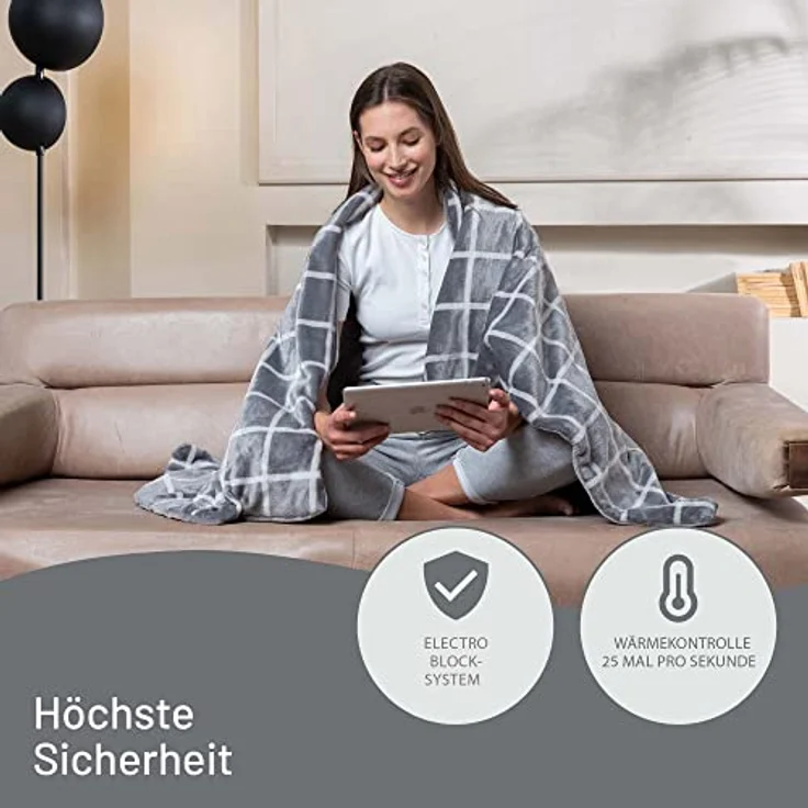 Imetec Adapto Velvet Square Heizdecke, 150x95 cm Wärmedecke, weiches Gewebe, geringer Verbrauch, Adapto-Technologie, sicher, schnelles Aufheizen, 6 Temperaturen, waschbar – Bild 4