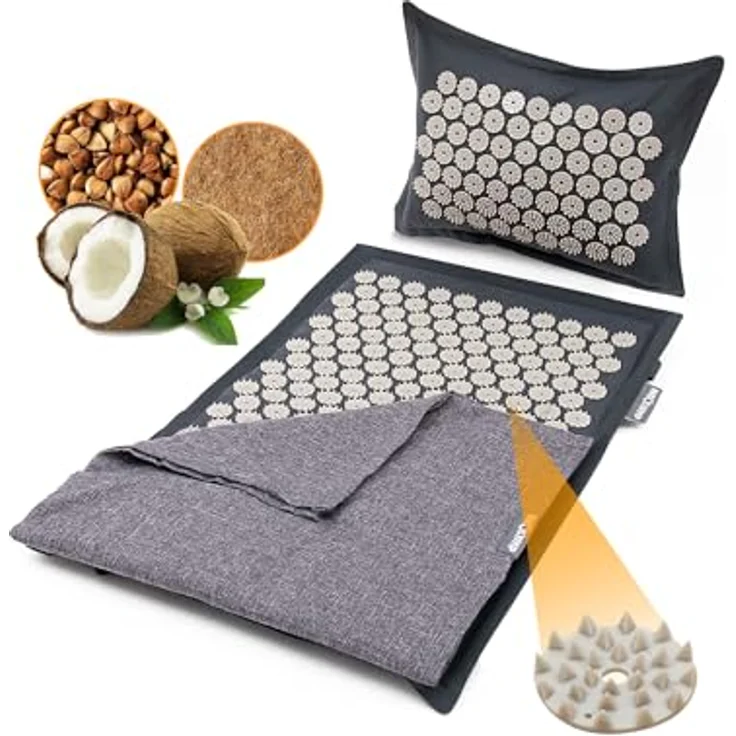 NEOLYMP Akupressurmatte Akupunkturmatte 100% Leinen, Kokosfaserfüllung, 8000 Druckpunkte, beige-grau – Bild 1