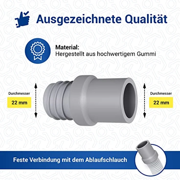 VIOKS Set 2x Schlauchschellen Edelstahl 20-32mm & Waschmaschine Abfluss Adapter 22mmØ für 22mmØ - Spülmaschine Ablaufschlauch Endstück Verbinder - Rostfreie Schellen, hochwertiger Verbinder aus Kunststoff & Gummi – Bild 5