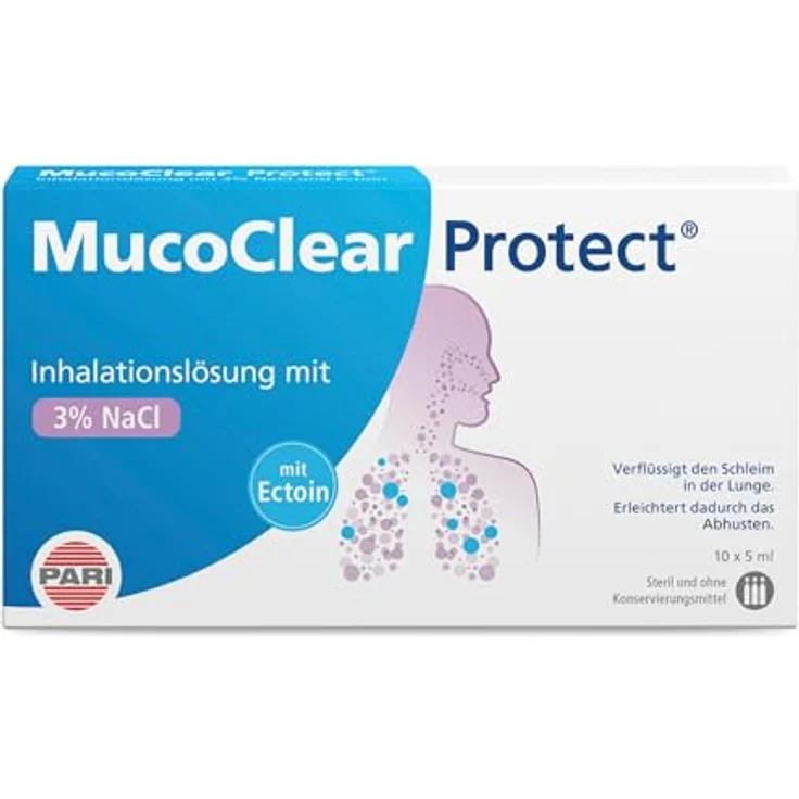 PARI MucoClear Protect 10 x 5,0 ml, Schleimlöser und Schutz für Atemwege, Atemwegsregeneration, Ectoin-Hydrokomplex, 3% NaCl, blau – Bild 1