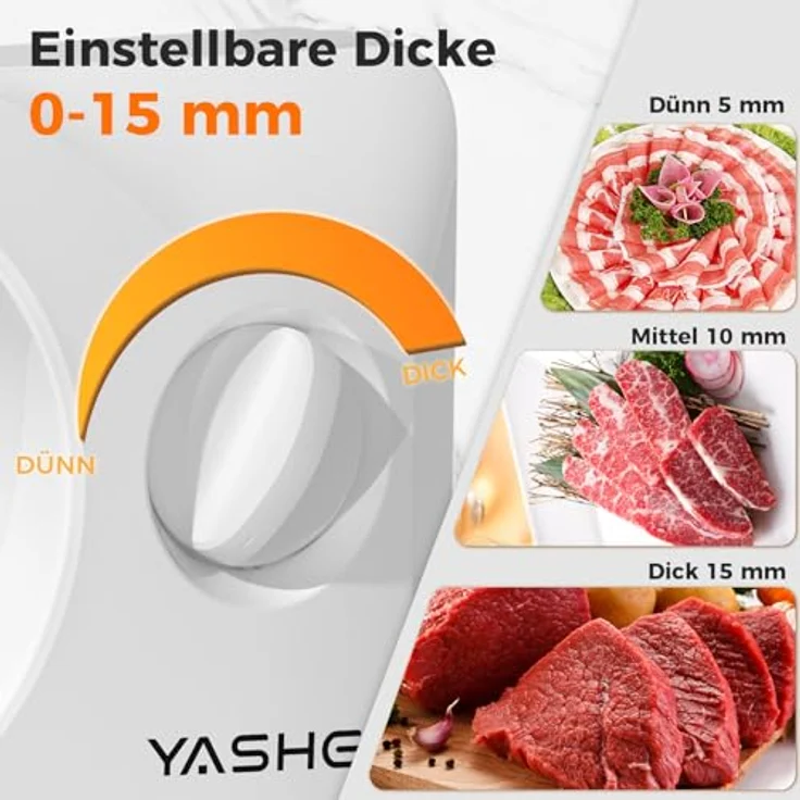 YASHE Faltbarer Elektrischer Allesschneider, 180W Brotschneidemaschine mit 17 cm Edelstahlklinge, einstellbare Dicke 0–15 mm, kompakt und weiß, ideal für Fleisch, Käse, Brot und Gemüse – Bild 3