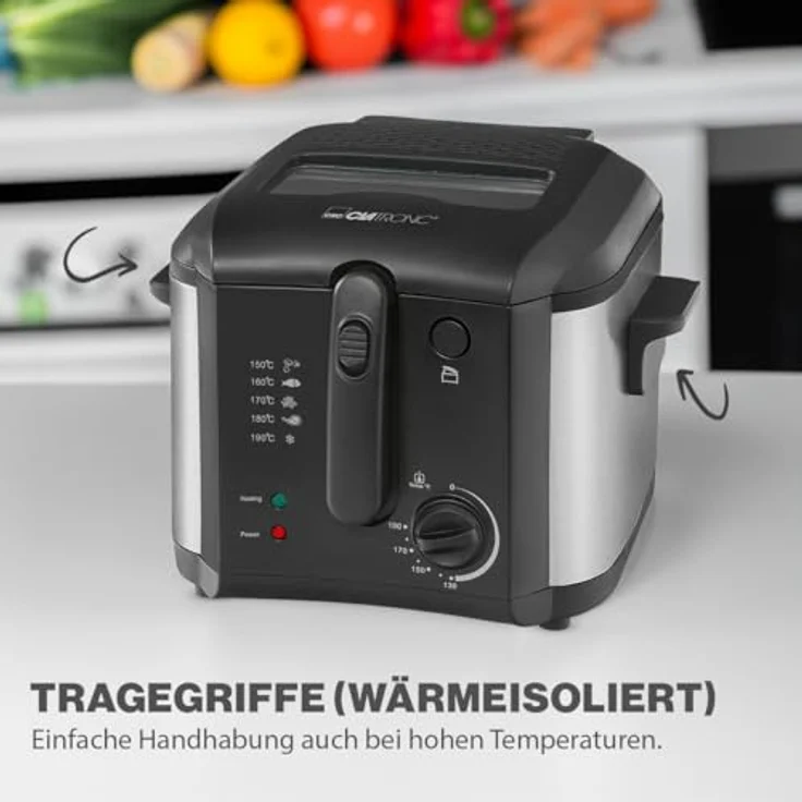 Clatronic FR 3649 Fritteuse, 1600 W, 2.5 L Öl-Fett Füllmenge, Stufenlos regelbarer Thermostat 130°C - 190°C, Edelstahlapplikation, schwarz – Bild 5