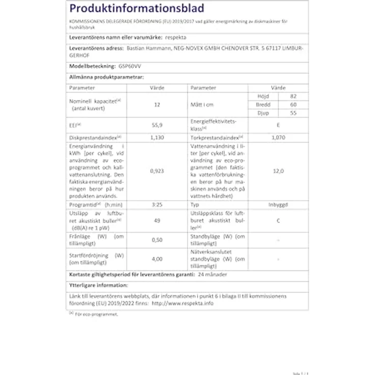 Respekta GSP60VV, Geschirrspüler, E, Geräuschemissionsklasse C, Geräuschemissionen 49 Dezibel – Bild 22
