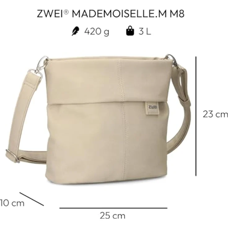 ZWEI Beuteltasche Mademoiselle M8, praktische Umhängetasche aus pflegeleichtem Kunstleder, Farbe Nude, mit Innenfächern und Handyfach, 25 x 10 x 23 cm – Bild 2