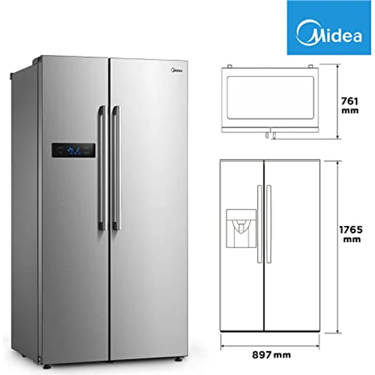 Midea MERS530FGD02 Side-by-Side Kühl-/Gefrierkombination/NoFrost/Inverter Technologie/Indoor Ice Bar/Twin Control/176,5 cm Höhe/335 L Kühlen/197 L Gefrieren/256 kWh/Jahr – Bild 2