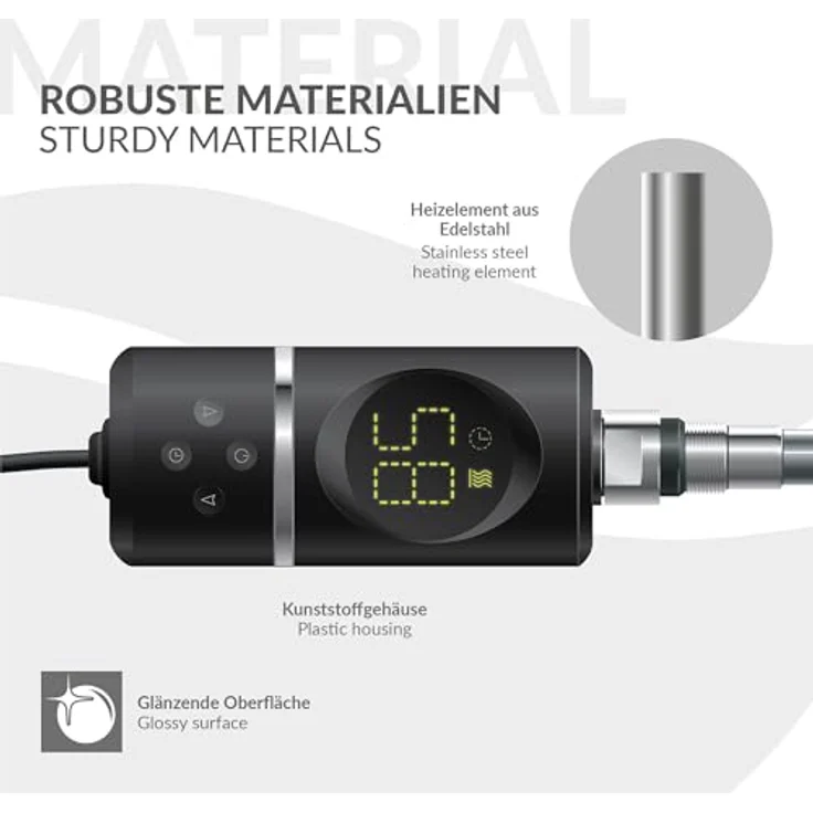LuxeBath Heizstab 600W Schwarz, Heizgerät mit Thermostat und digitaler Anzeige – Bild 7