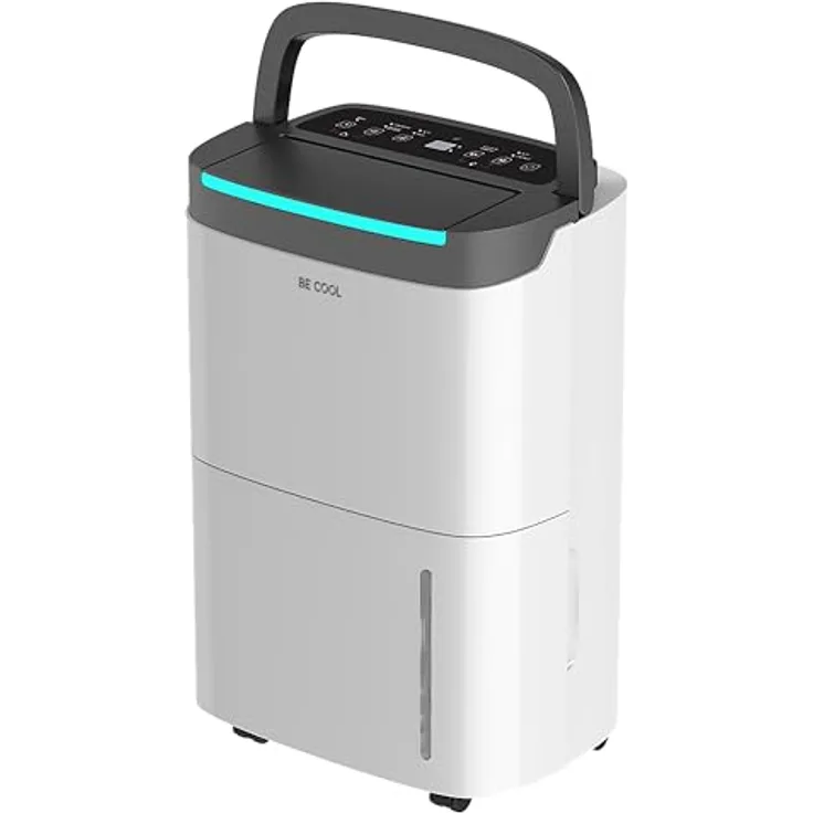 Be Cool Luftentfeuchter 50l BC50LEF2301, Entfeuchtung 50l/24h, 7l Tank, Timer, für 125m³/50m², Laufrollen