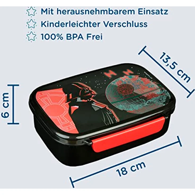 Scooli Brotdose für Kinder mit herausnehmbaren Einsatz - Star Wars - Kindergarten Brotdose - Darth Vader Sandwichbox Schule - Brotzeitdose aus Kunststoff BPA frei - Sandwichbox - Lunchbox - Vesperbox – Bild 3