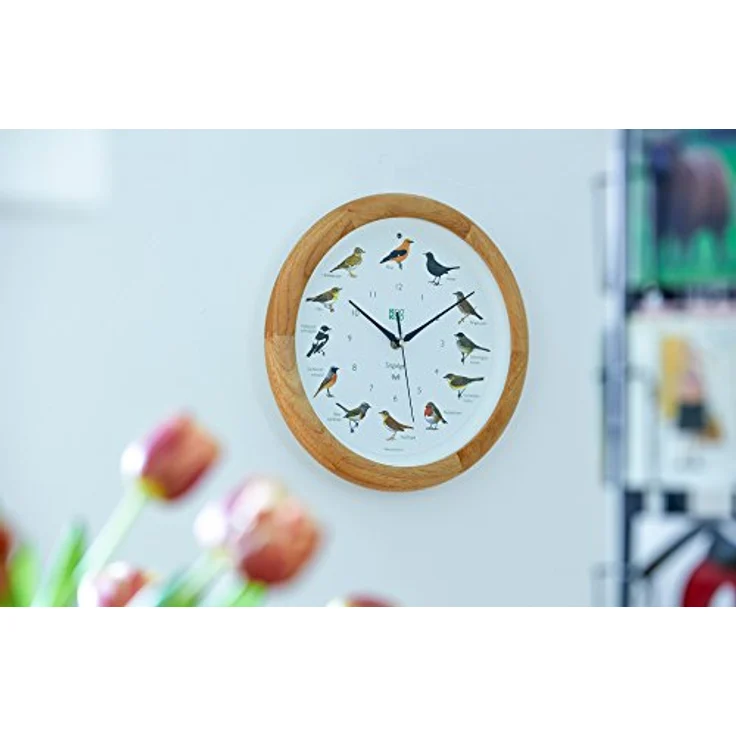 KOOKOO Singvögel Holz, Singende Vogeluhr mit 12 heimischen Singvögeln und natürlichen Vogelstimmen, RC Funkquarzwerk, 34 cm Durchmesser, 1.100 g, Funkuhrwerk – Bild 5