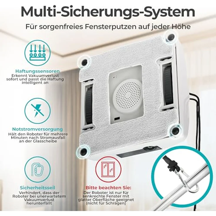 KLAMER Fensterputzroboter, kompaktes Modell mit automatischer Kanten-Erkennung, zwei Reinigungsmodi und Fernbedienung/App Steuerung, absturzsicher – Bild 3