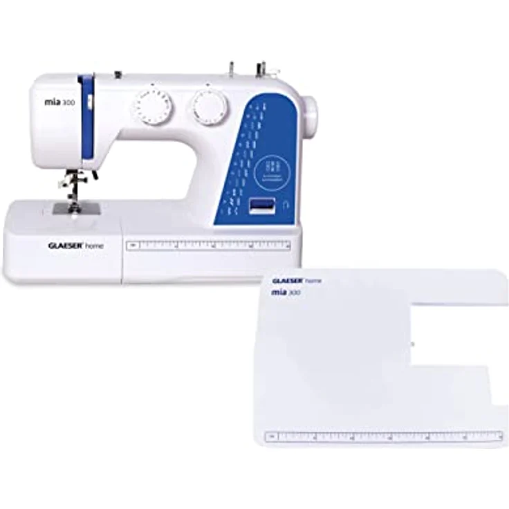 GLAESERhome mia300 Starter Bundle | Nähmaschine mit 24 vorprogrammierten Stichen +Anschiebetisch, kompakte Größe und LED-Beleuchtung – Bild 2