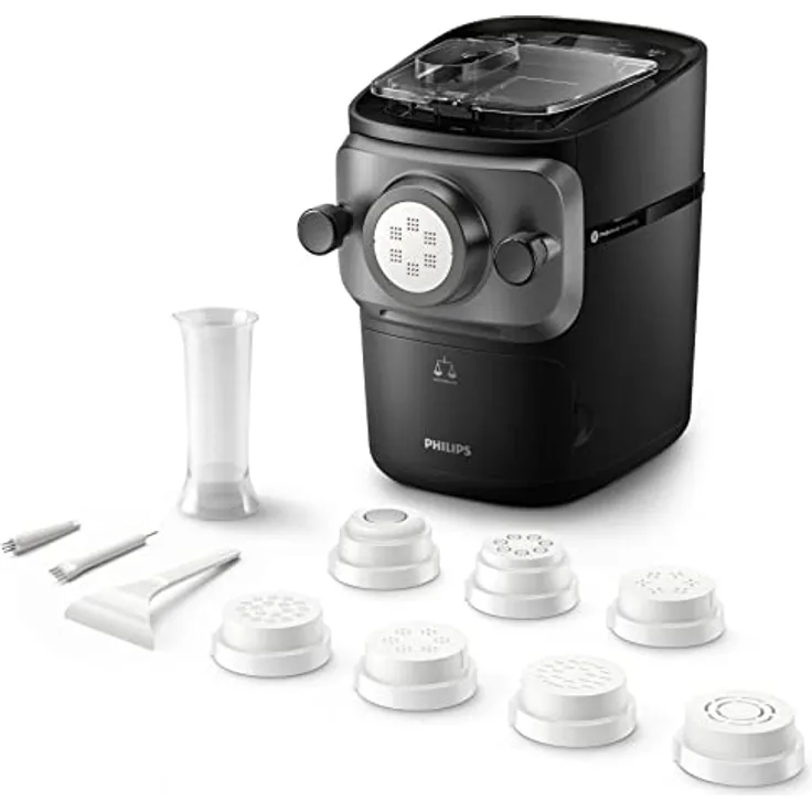 Philips Nudelmaschine Serie 7000 - ProExtrude-Technologie, Automatisches Abwiegen, vollautomatisch, 8 Formscheiben, Schwarz (HR2665/93)