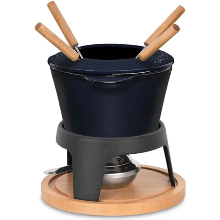 La Fonderie 1890 Fondue-Set Mont d'Arbois, Gusseisen für 4 Personen, 1,2 L, spritzfester Deckel, 4 Gabeln mit Buchenholzgriffen – Bild 3