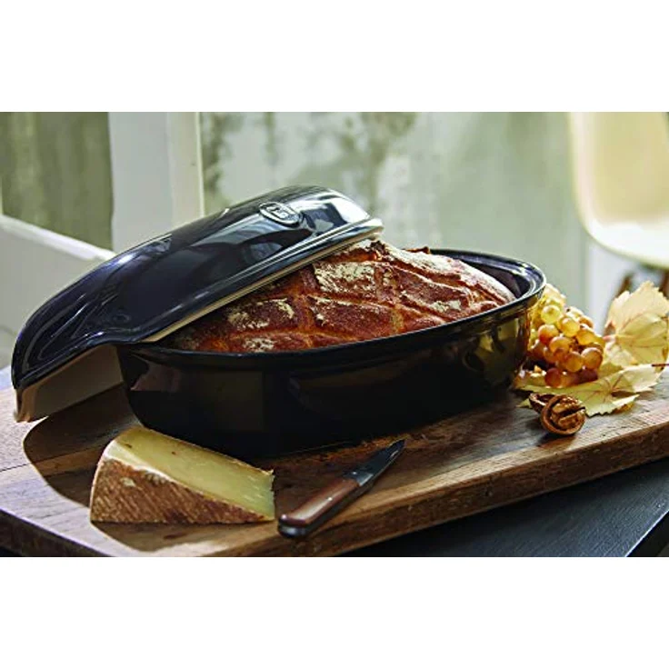 Emile Henry EH795501 Holzkohle-Brotbäcker, feuerfeste Keramik, 34,5 x 22,6 x 8,6 cm, schwarz – Bild 3